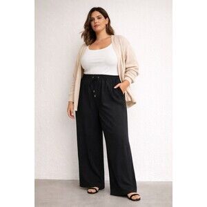 Ava & Viv Black Wide Leg Drawstring Pants Joggers XXL NWT